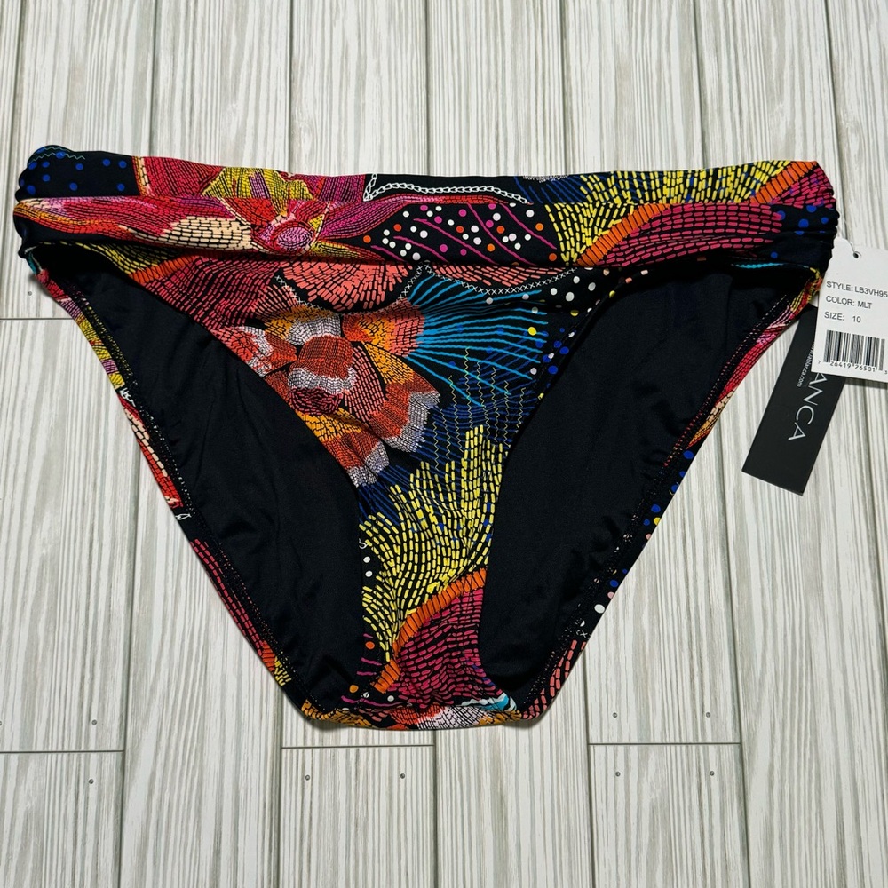 NEW LA BLANCA Women's Sunlit Soirée Shirred Band Bikini Swim Bottoms Sz 10